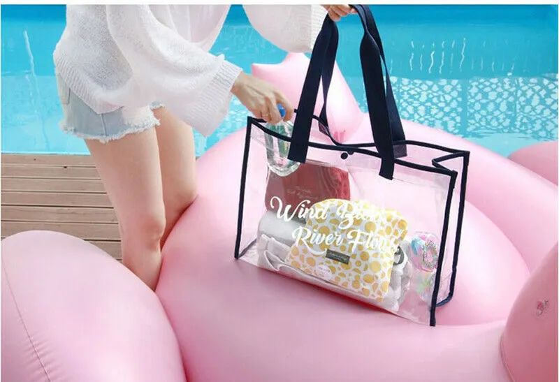 Red Waterproof Jelly Clear Transparent Tote Style Beach Bag