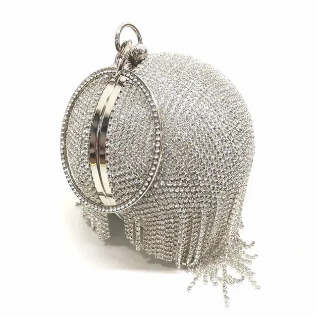 Rhinestone Fringe Sphere Evening Clutch