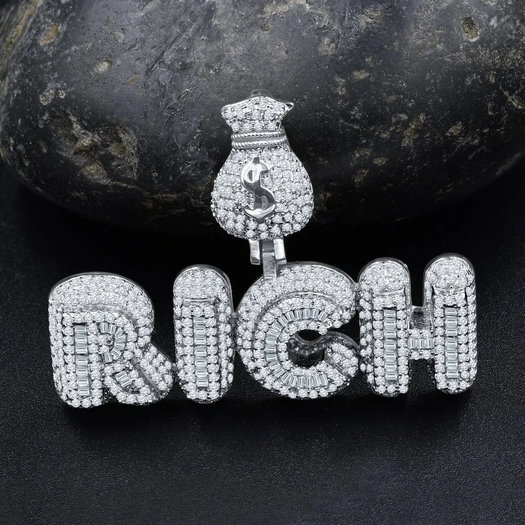 RICH Money Bag CZ Iced Out Pendant .925 Sterling Silver