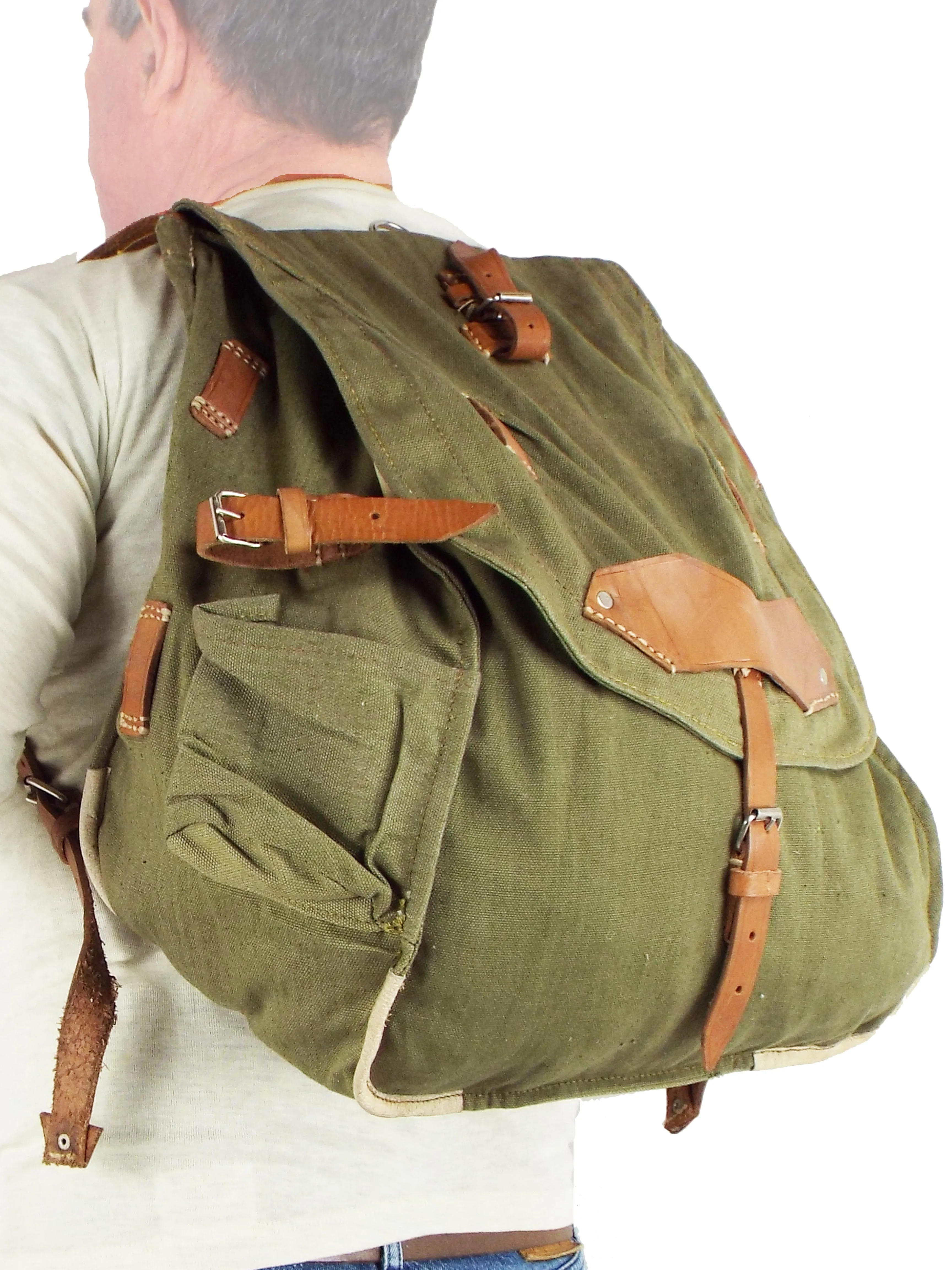 Romanian Army - Vintage 30 Litre Canvas Rucksack - Green - Unmodified