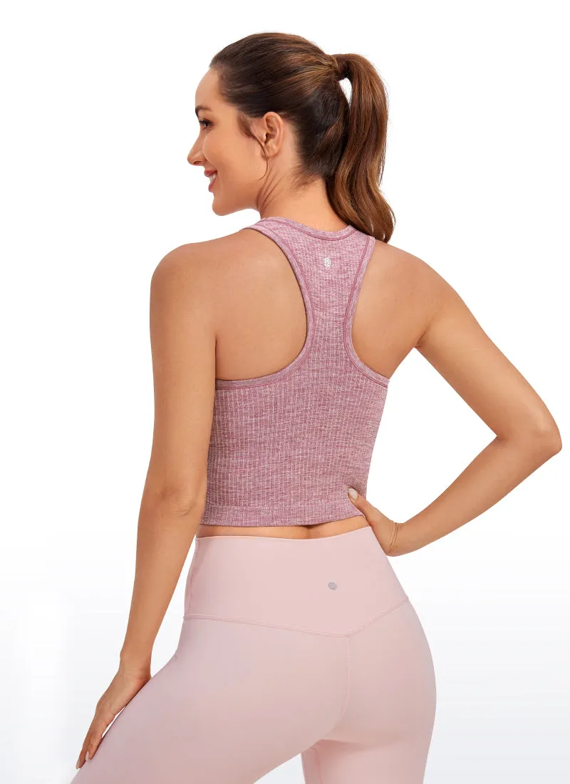 Seamless Ribbed Longline High Neck Crop Tank Racerback