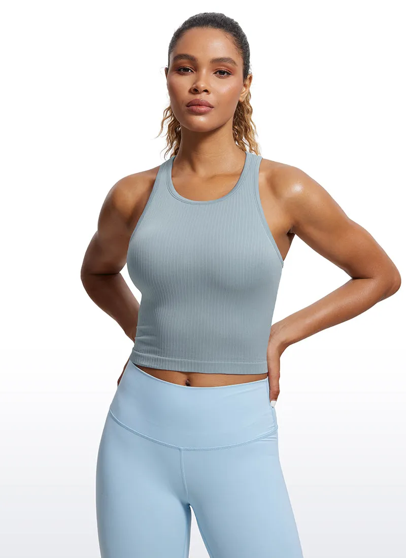 Seamless Ribbed Longline High Neck Crop Tank Racerback