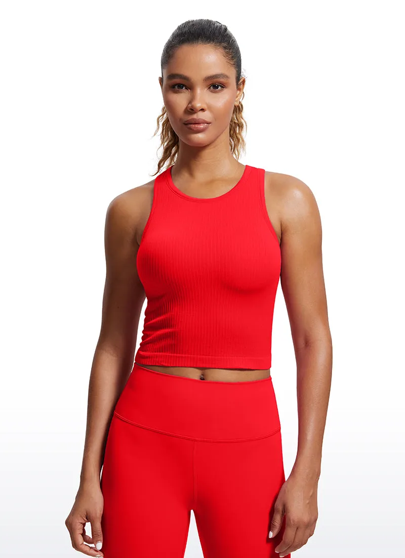 Seamless Ribbed Longline High Neck Crop Tank Racerback