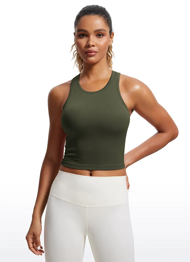 Seamless Ribbed Longline High Neck Crop Tank Racerback