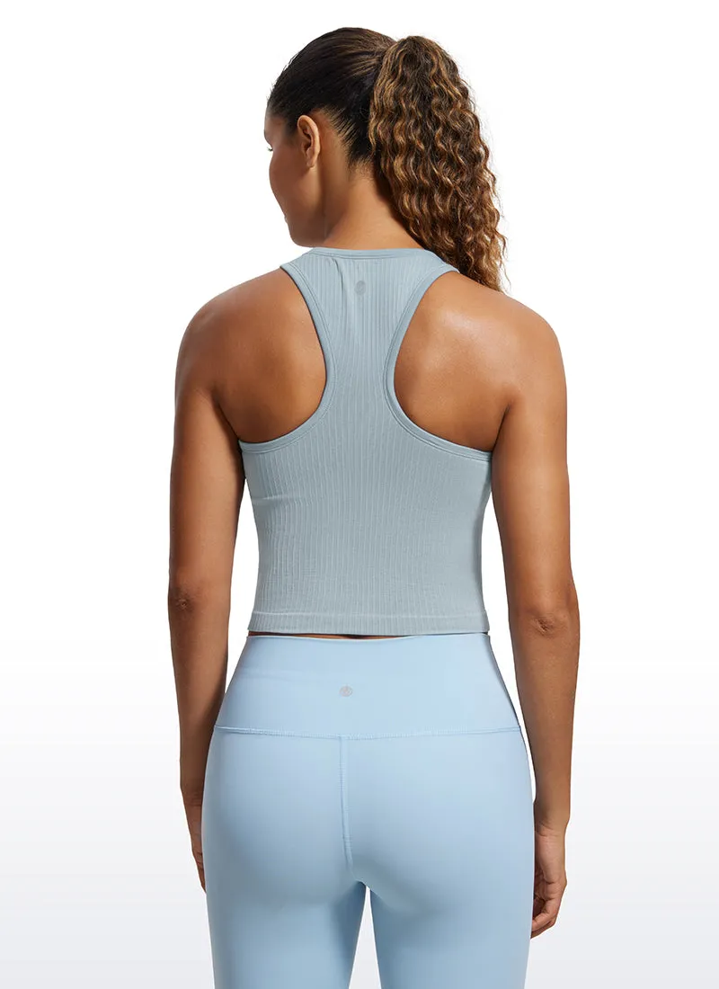 Seamless Ribbed Longline High Neck Crop Tank Racerback