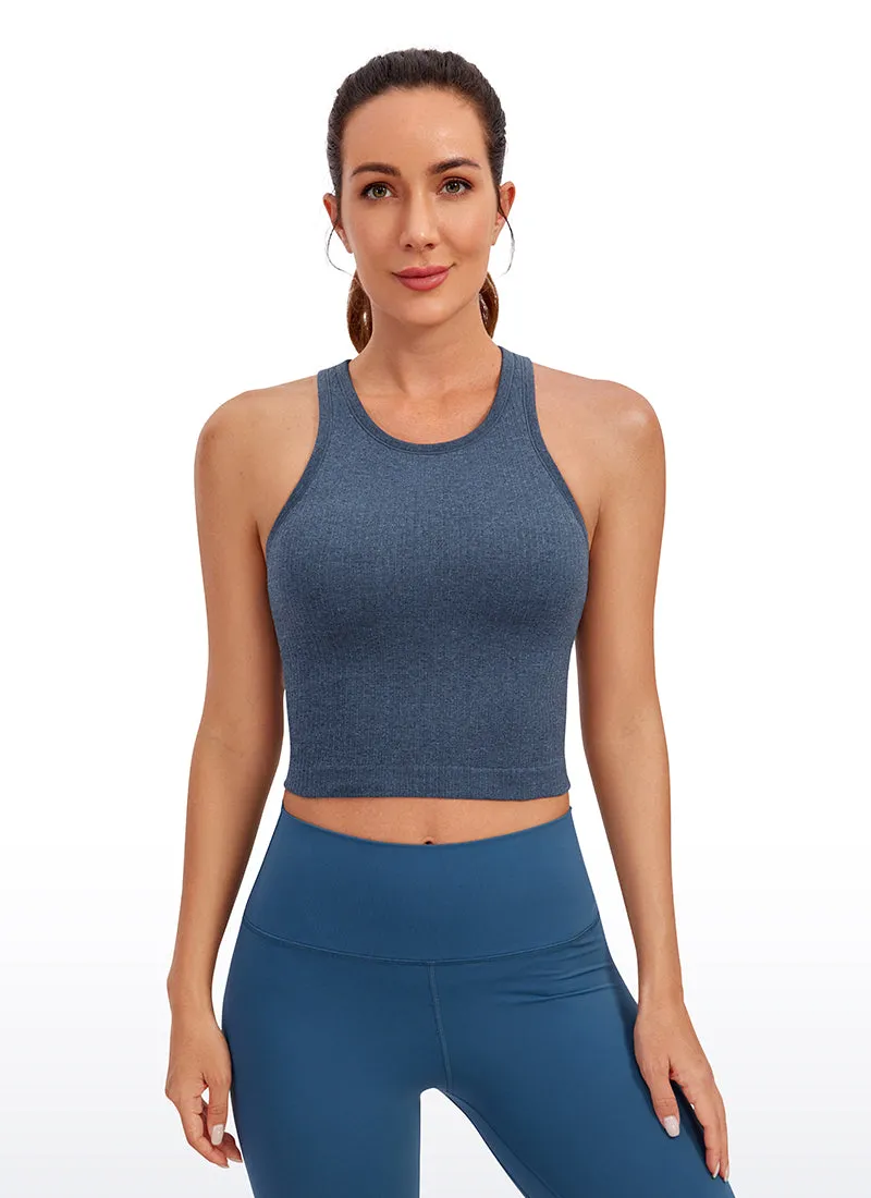 Seamless Ribbed Longline High Neck Crop Tank Racerback