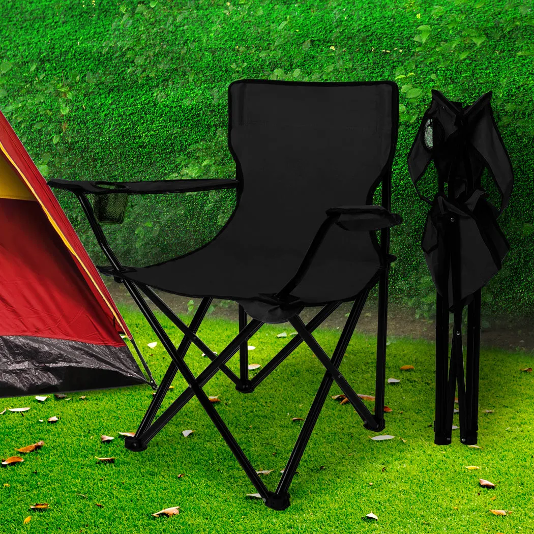 Set of 2 Folding Camping Chairs Arm Foldable Portable Outdoor Fishing Picnic Chair Black