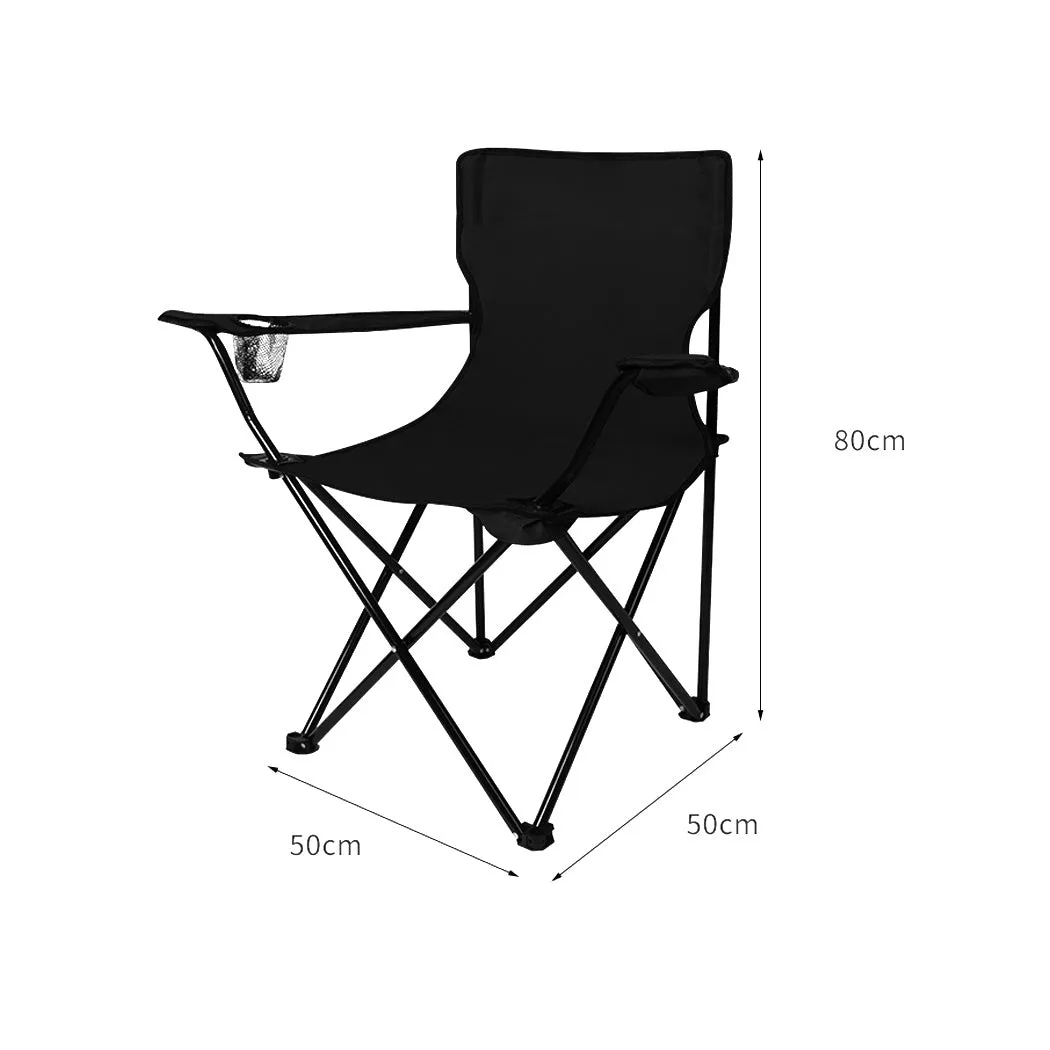 Set of 2 Folding Camping Chairs Arm Foldable Portable Outdoor Fishing Picnic Chair Black