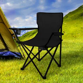 Set of 2 Folding Camping Chairs Arm Foldable Portable Outdoor Fishing Picnic Chair Black