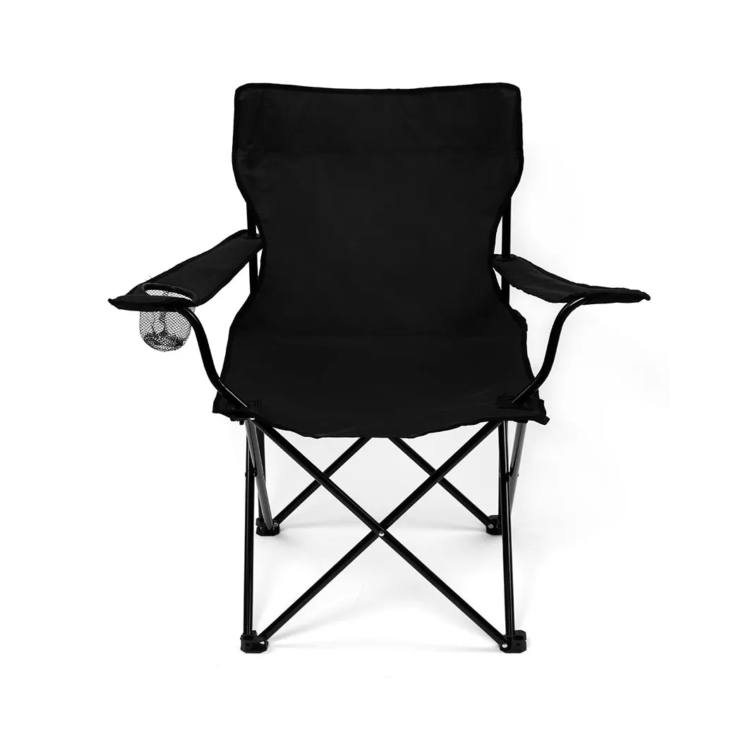 Set of 2 Folding Camping Chairs Arm Foldable Portable Outdoor Fishing Picnic Chair Black