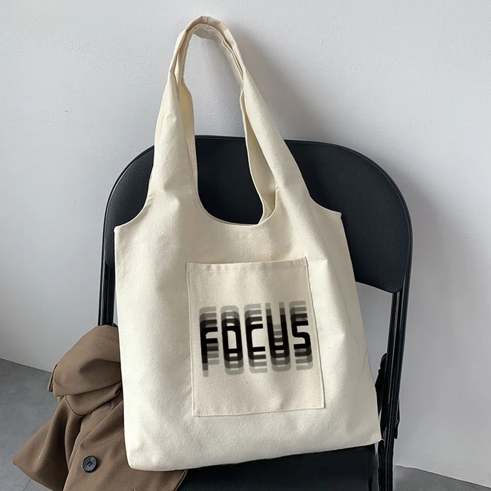 Shopping Bag Woman Bag Text Pattern Printing Series Beige Reusable Harajuku Commuter Simple Large Capacity Fashion Tote Bag