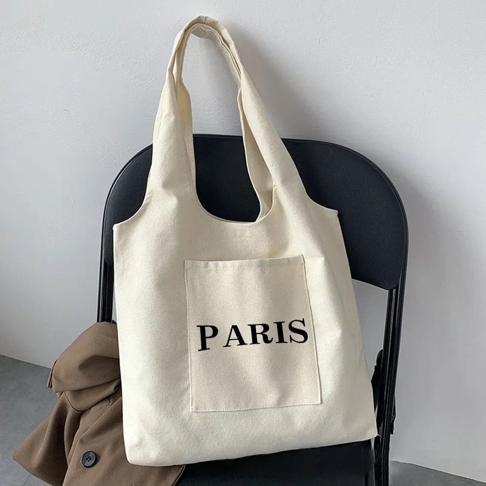 Shopping Bag Woman Bag Text Pattern Printing Series Beige Reusable Harajuku Commuter Simple Large Capacity Fashion Tote Bag