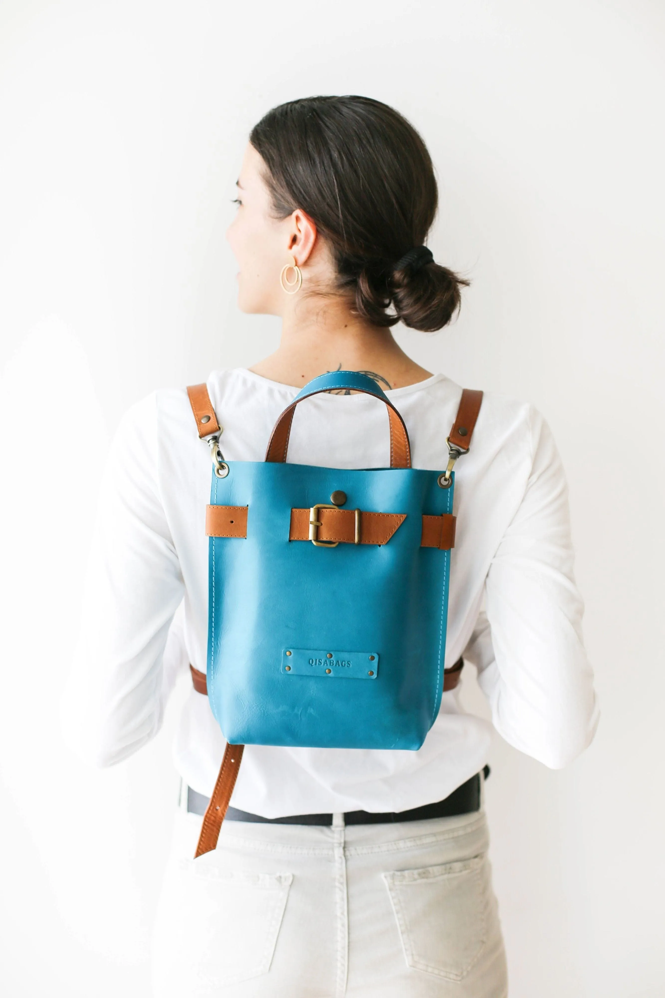 Sky Blue Mini Leather Backpack (dual color)