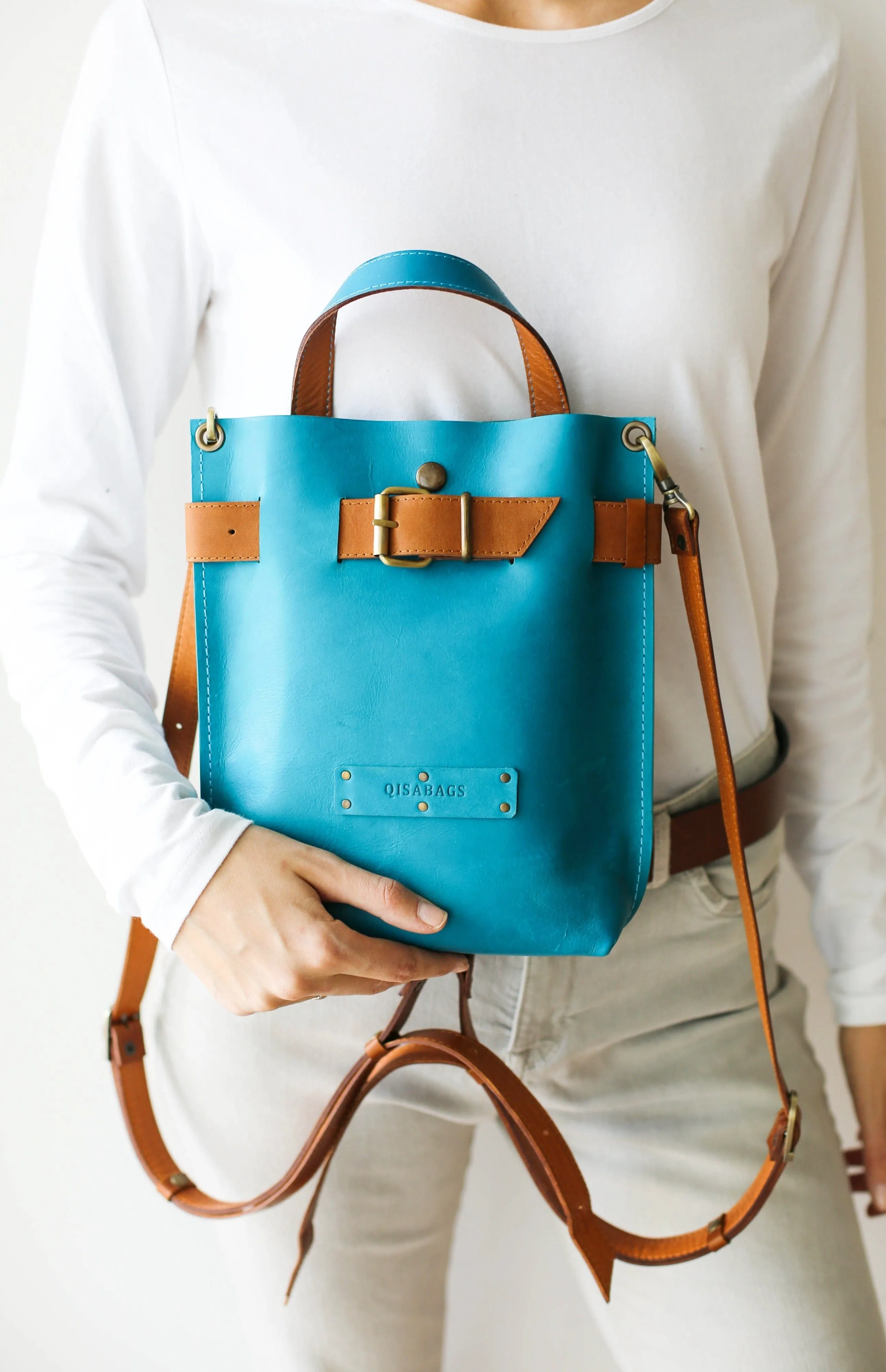 Sky Blue Mini Leather Backpack (dual color)