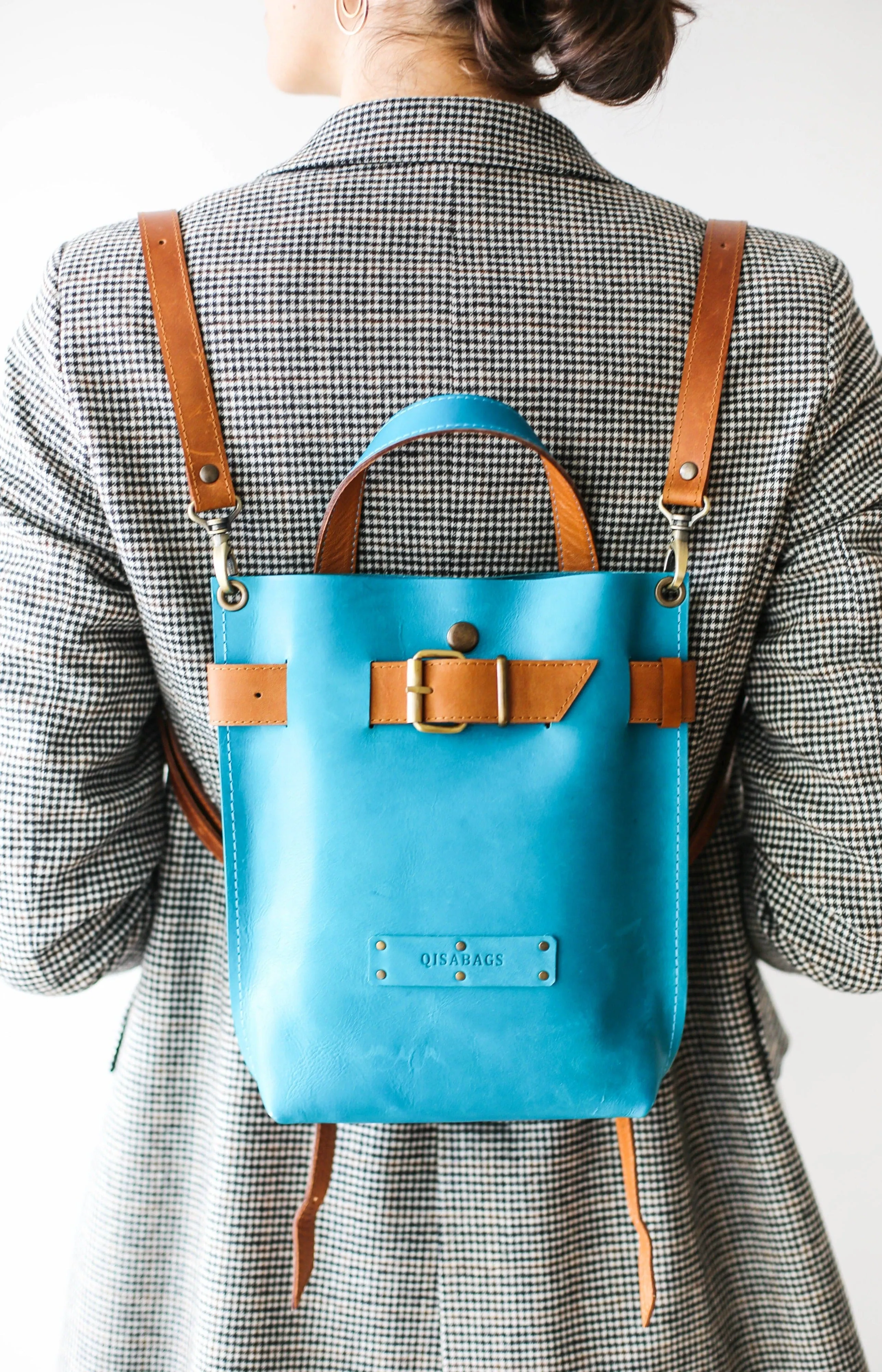 Sky Blue Mini Leather Backpack (dual color)