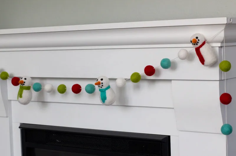 Snowman Felt Christmas Garland- Red, Green, Turquoise