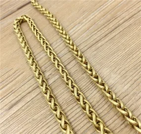 Solid Brass Wheat Spiga Rope Chain 6 8 10mm Open Link Unfinished Curb Chain Hardware Jewelry Making Bag Purse Strap Leathercraft