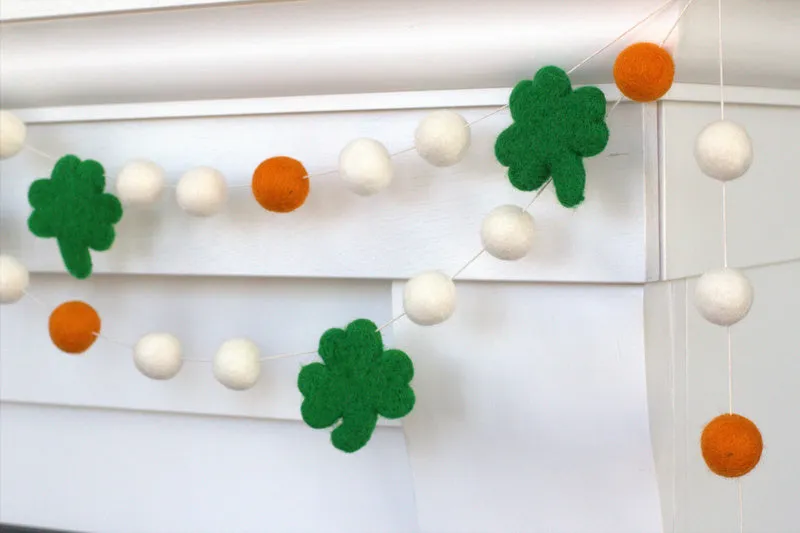 St. Patrick's Day Felt Garland- Orange & White with Green Shamrocks