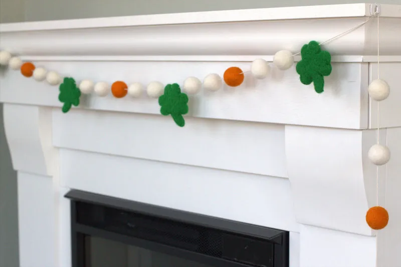 St. Patrick's Day Felt Garland- Orange & White with Green Shamrocks