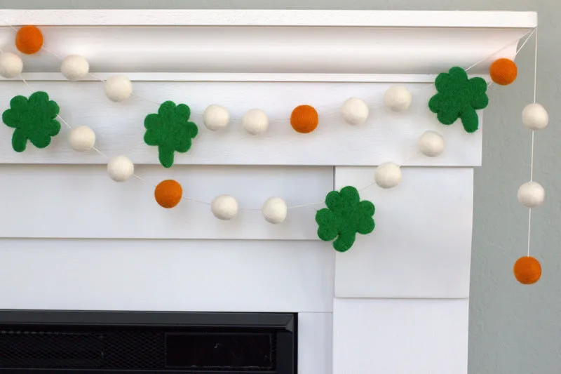 St. Patrick's Day Felt Garland- Orange & White with Green Shamrocks