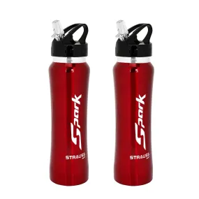 STRAUSS Spark Stainless Steel Water Bottle, Metal Finish | Sipper Bottle | Gym Bottle | Pack of 2(Red)