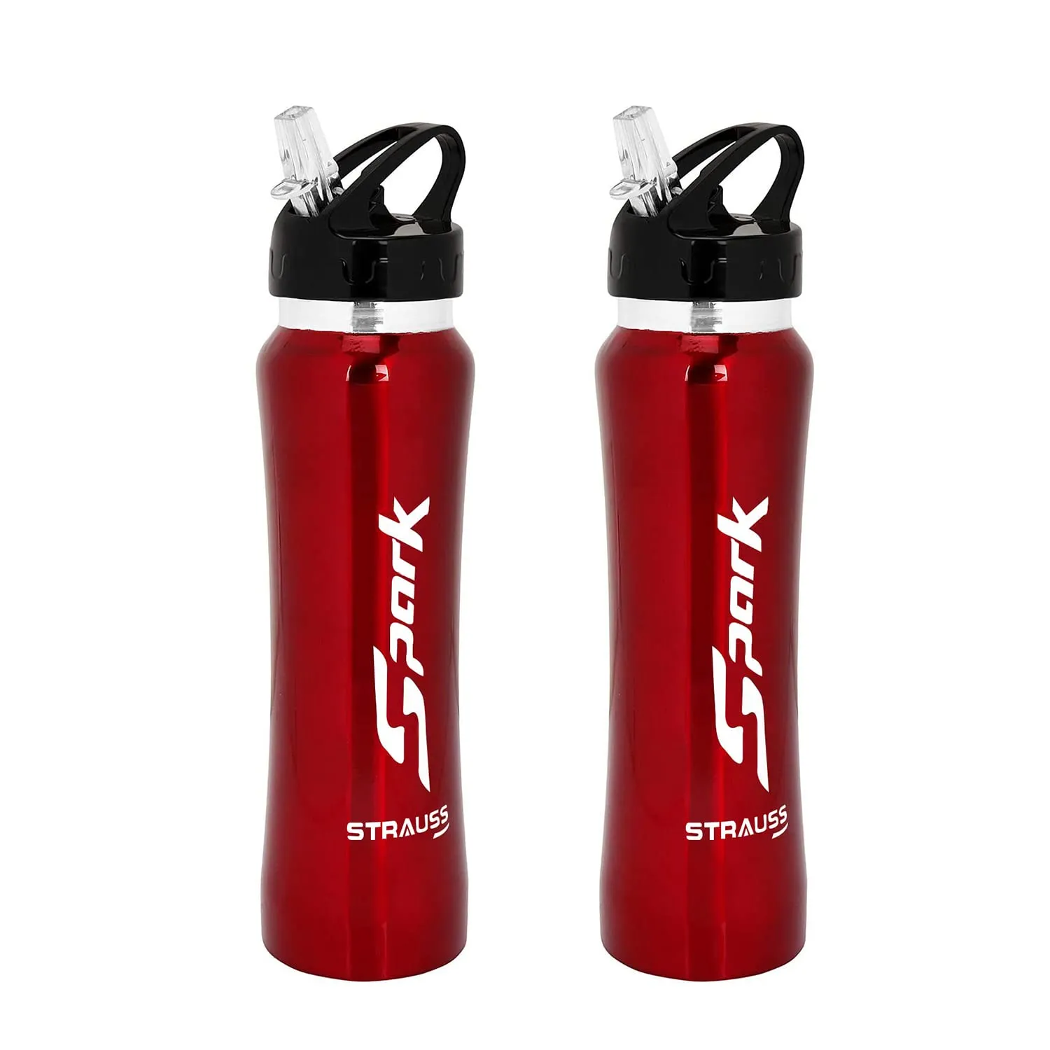 STRAUSS Spark Stainless Steel Water Bottle, Metal Finish | Sipper Bottle | Gym Bottle | Pack of 2(Red)