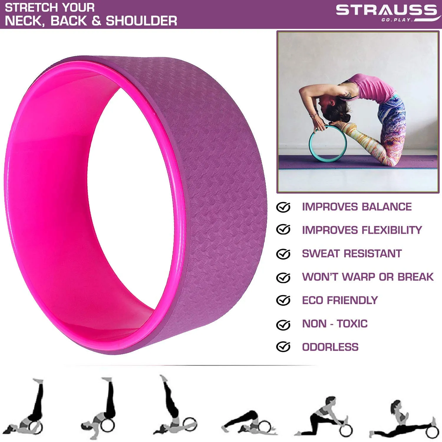 Strauss Yoga Block (Purple) and Yoga Wheel (Purple)