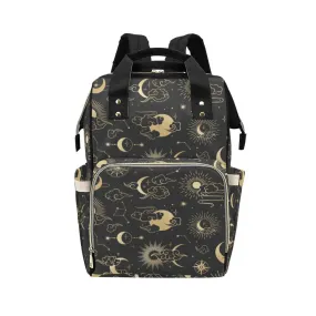 Sun Moon Diaper Bag Backpack, Constellation Stars 70s Baby Girl Waterproof Insulated Pockets Stylish Mom Designer Men Women Multipurpose