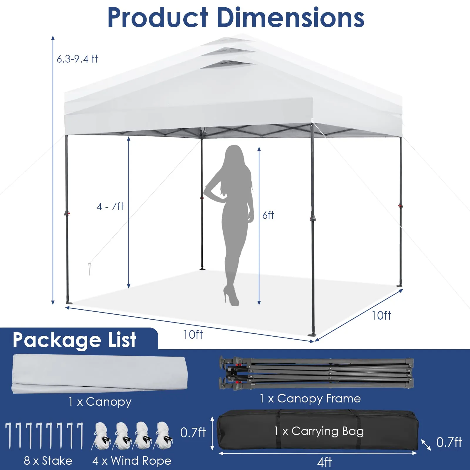 Tangkula 10x10 Ft Pop Up Canopy, 1 Person Set-up Instant Tent with Center Lock