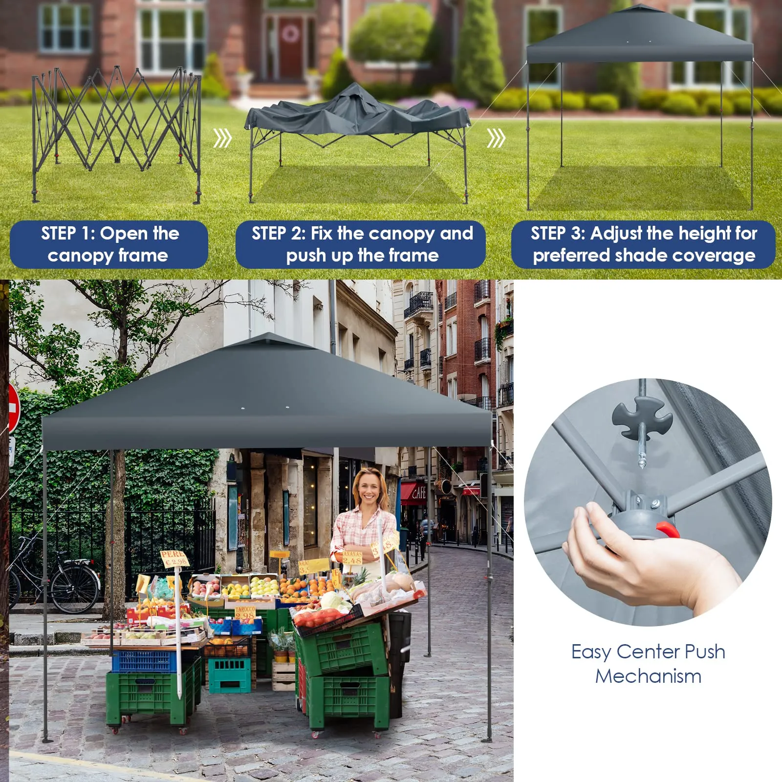 Tangkula 10x10 Ft Pop Up Canopy, 1 Person Set-up Instant Tent with Center Lock