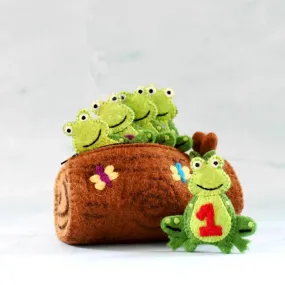 Tara Treasures Five Little Speckled Frogs With Log Bag Finger Puppet Set