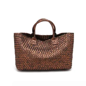 The Nicola Weave Tote Bag in metallic bronze