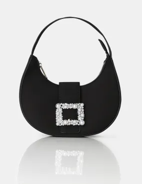 The Pearl Black Satin Pearled Buckle Mini Bag