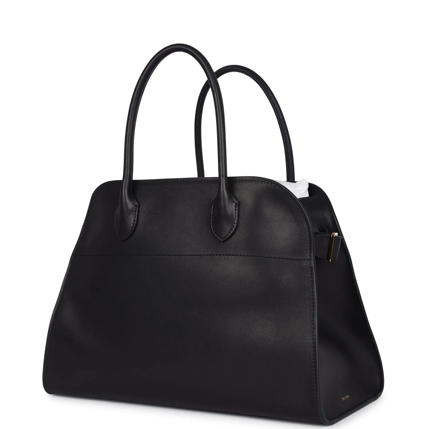 The Row Soft Margaux 12 Bag Black Saddle Leather Gold Hardware