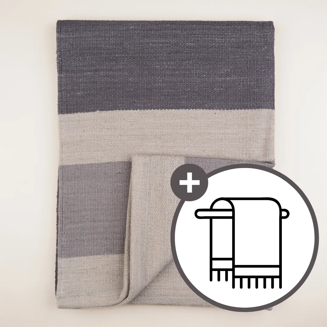 Tripple grey combo - organic yoga rug   herbal towel