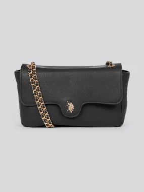 U.S. Polo Assn. Womens Jones Flap Crossbody Chain Bag in Black