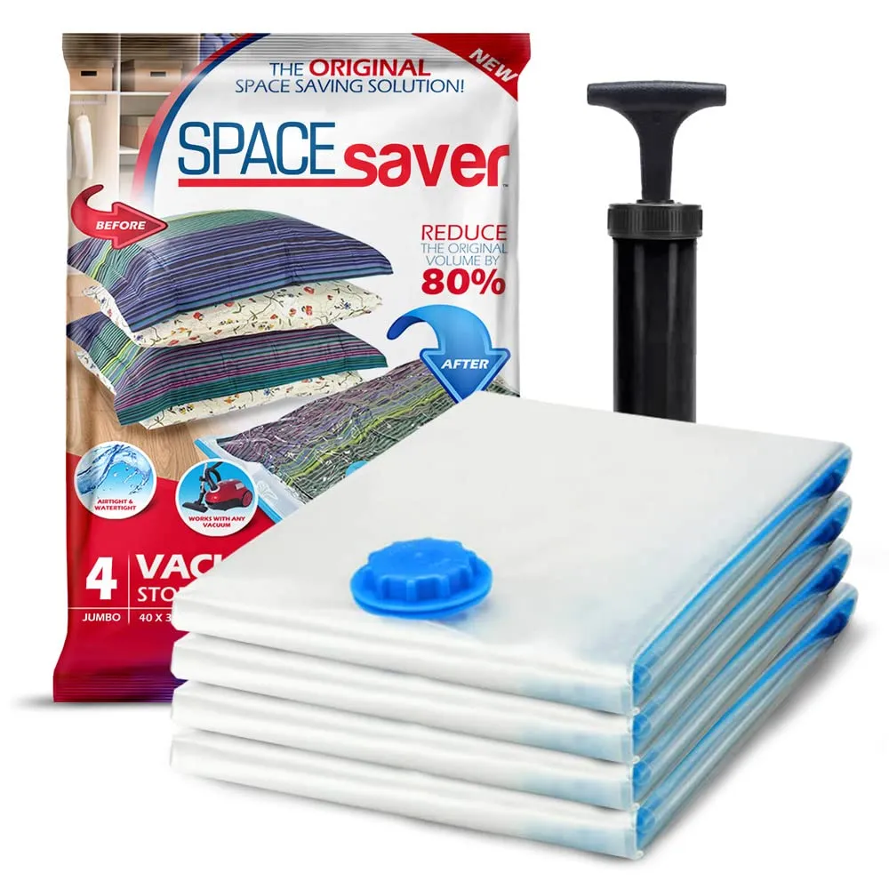 Vacuum Storage Bags (Jumbo 4-Pack) Save 80% On Clothes Storage Space - Vacuum