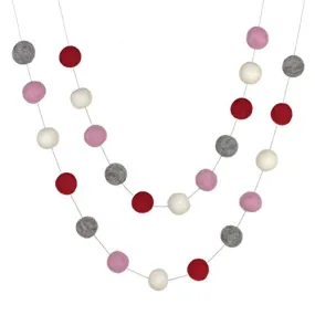 Valentine's Day Felt Ball Garland- Red, Pink, Gray, White