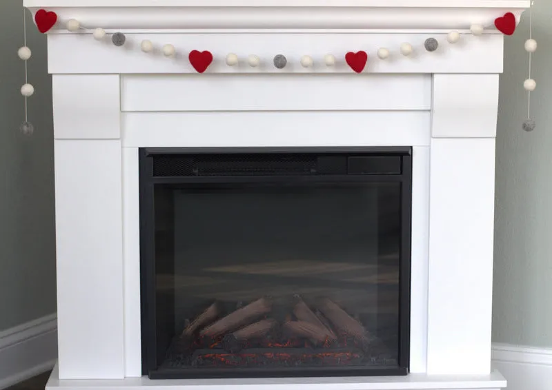 Valentine's Day Felt Garland- Gray, White with Red Hearts