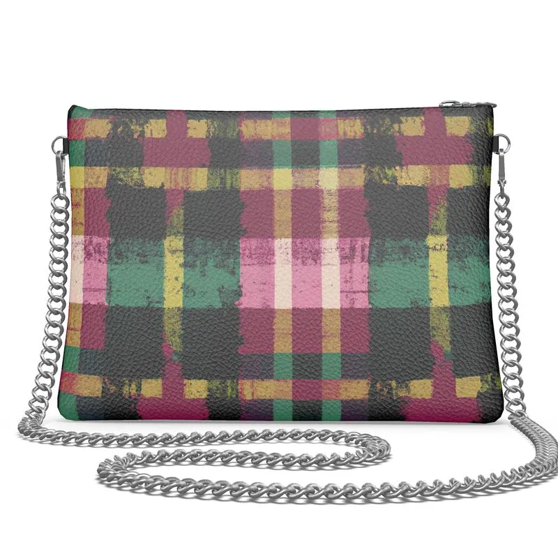 Vampire Art Grunge Scottish Tartan Crossbody Bag with Chain