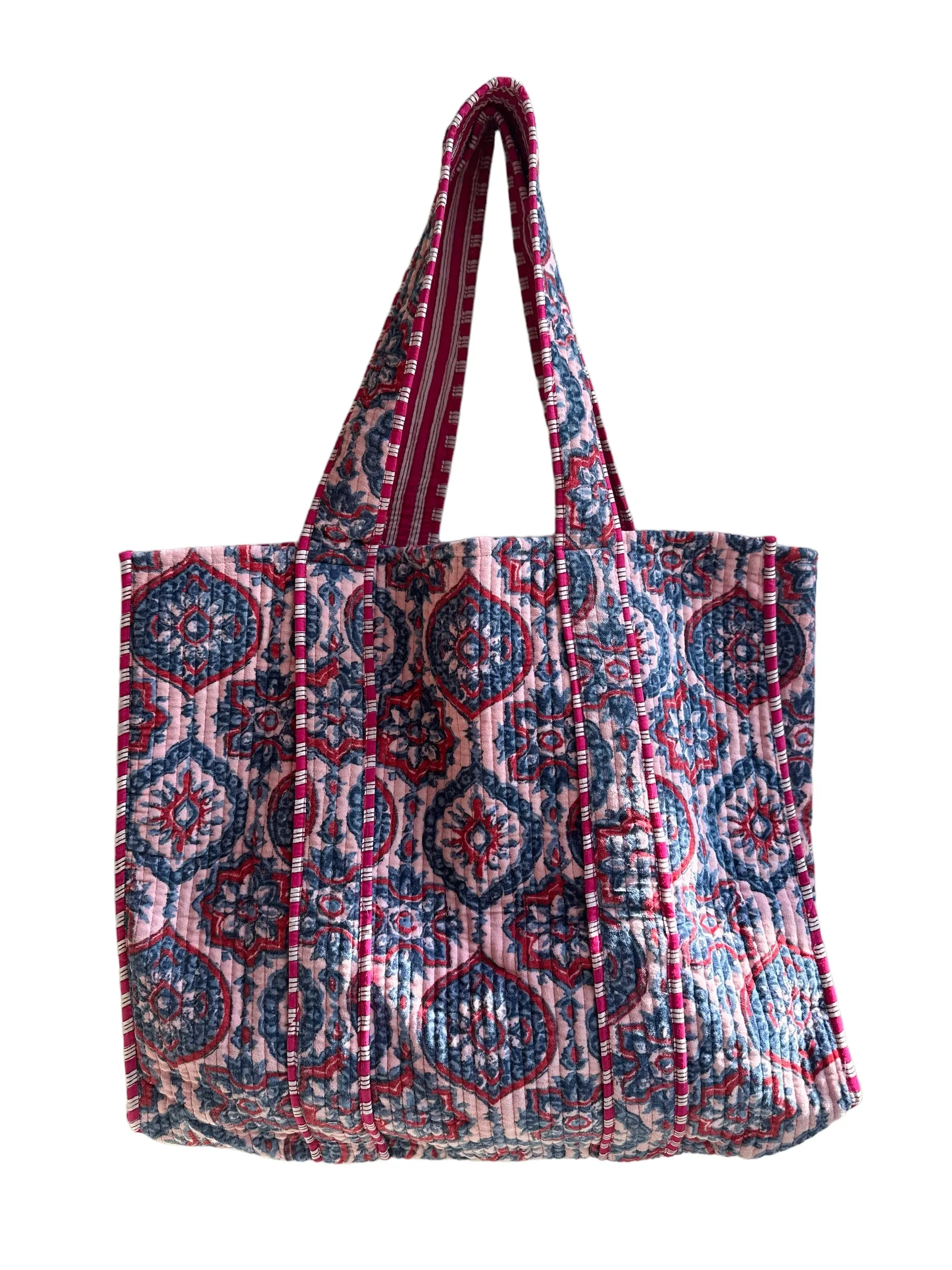 Velvet Tote- Pink & Blue