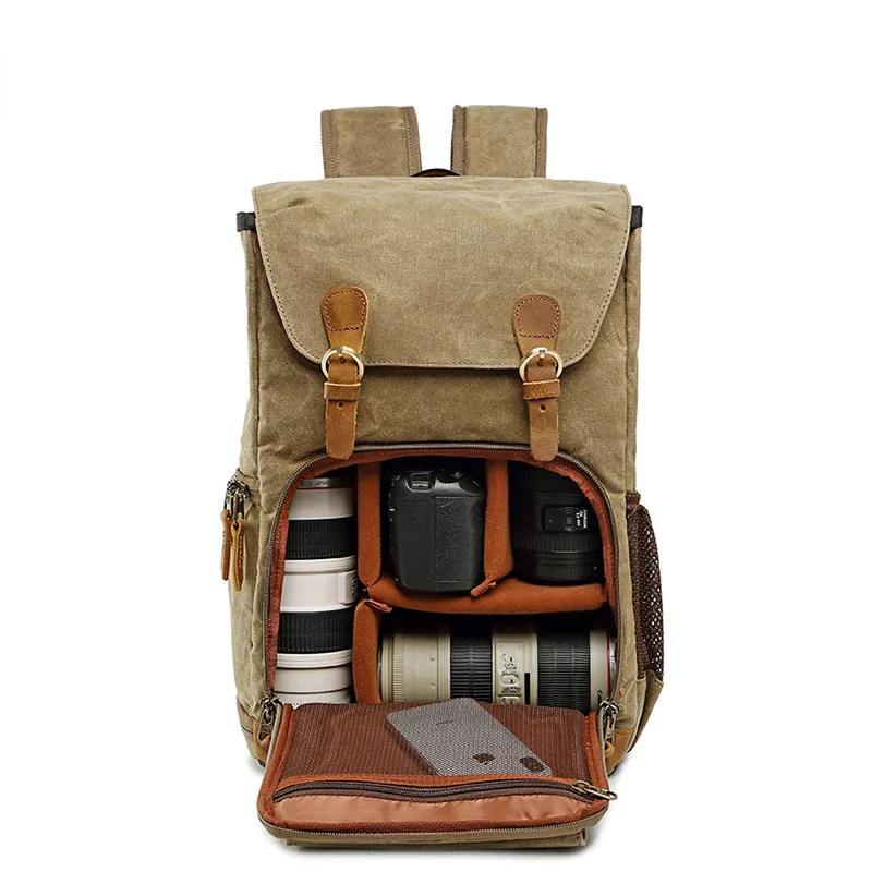 Waxed Canvas Backpack with Inside SLR Camera Bag 279