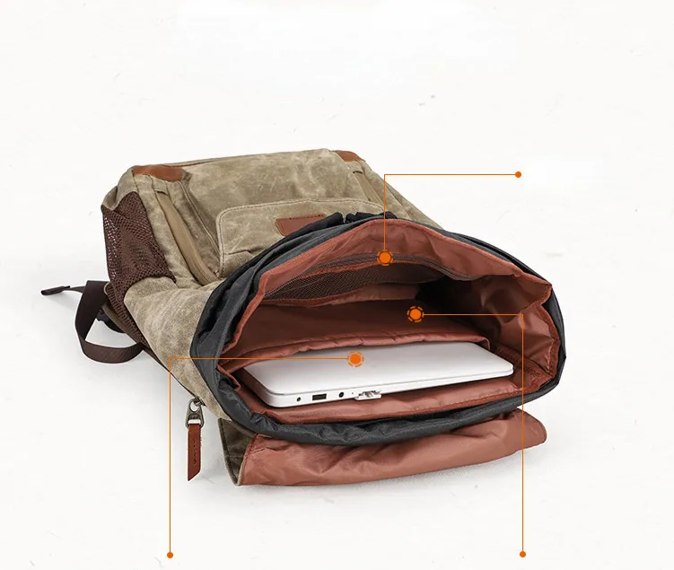 Waxed Canvas Backpack with Inside SLR Camera Bag 279