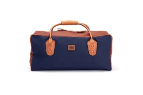 Weekender Travel Bag - Navy Canvas with Tan Leather Trim