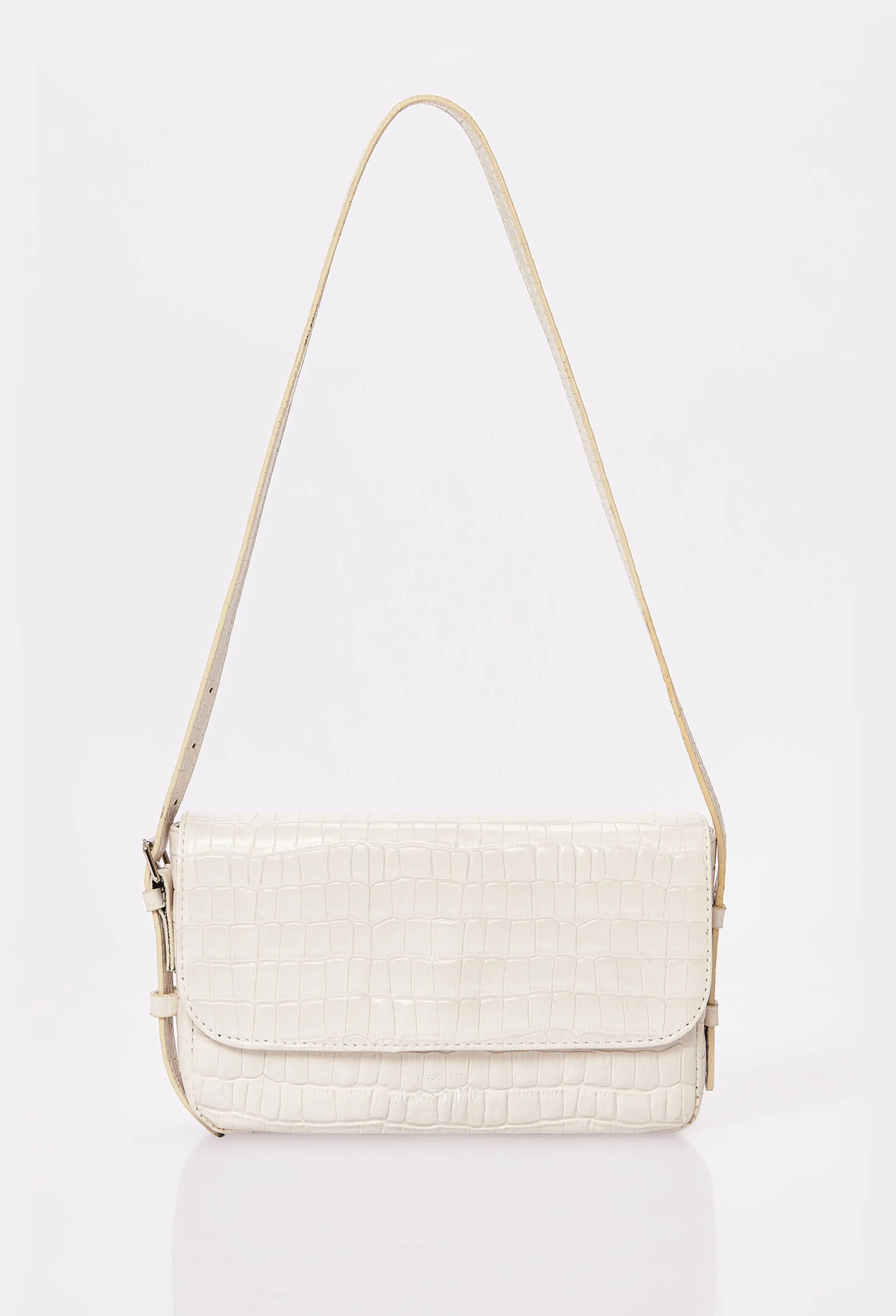 White Croco Leather Shoulder Flap Bag 'Gwen'