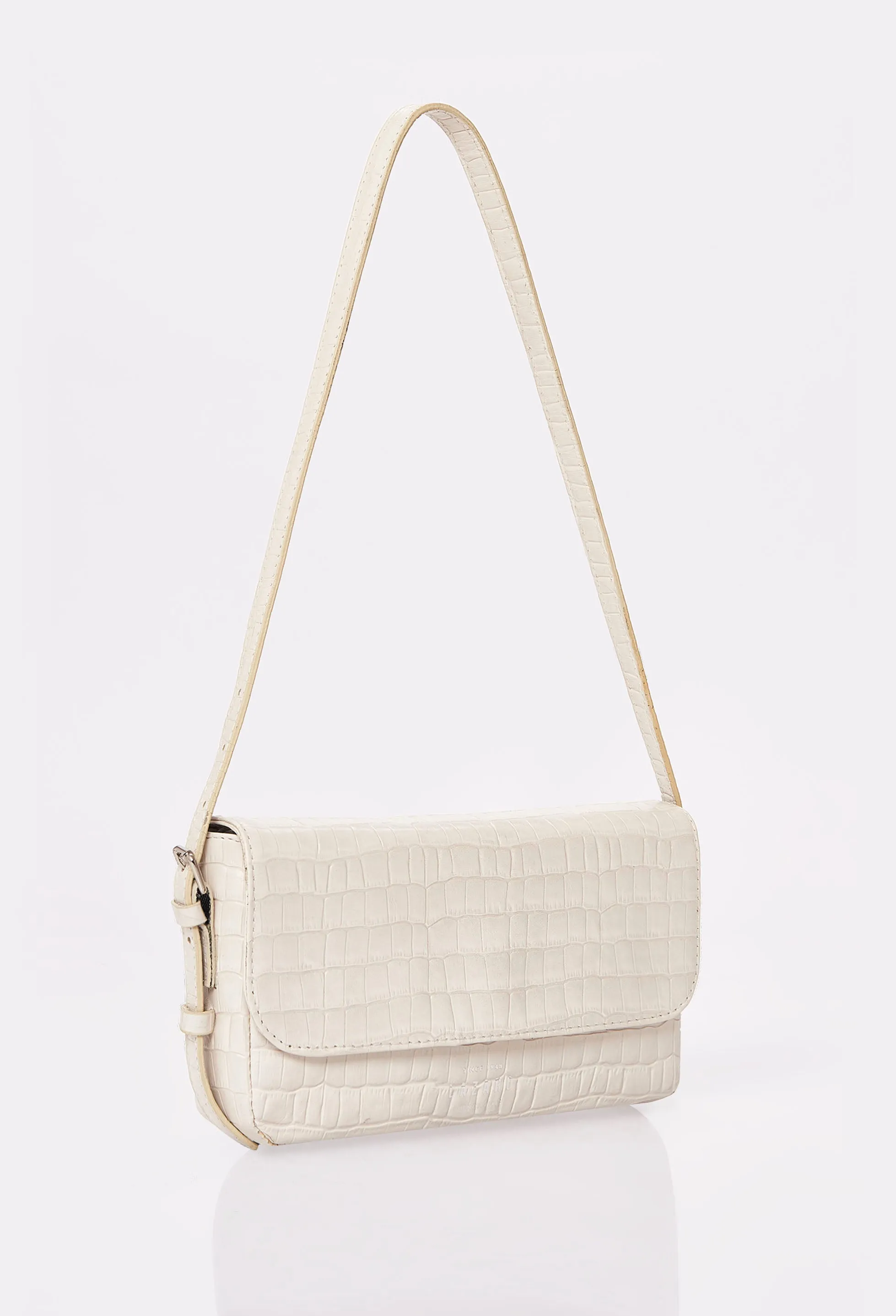 White Croco Leather Shoulder Flap Bag 'Gwen'