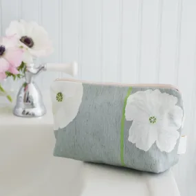 White Poppies on Grey Cosmetic Bag