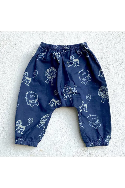 Whitewater Kids Unisex Organic White Angrakha Top With Zoo Print Indigo Pants