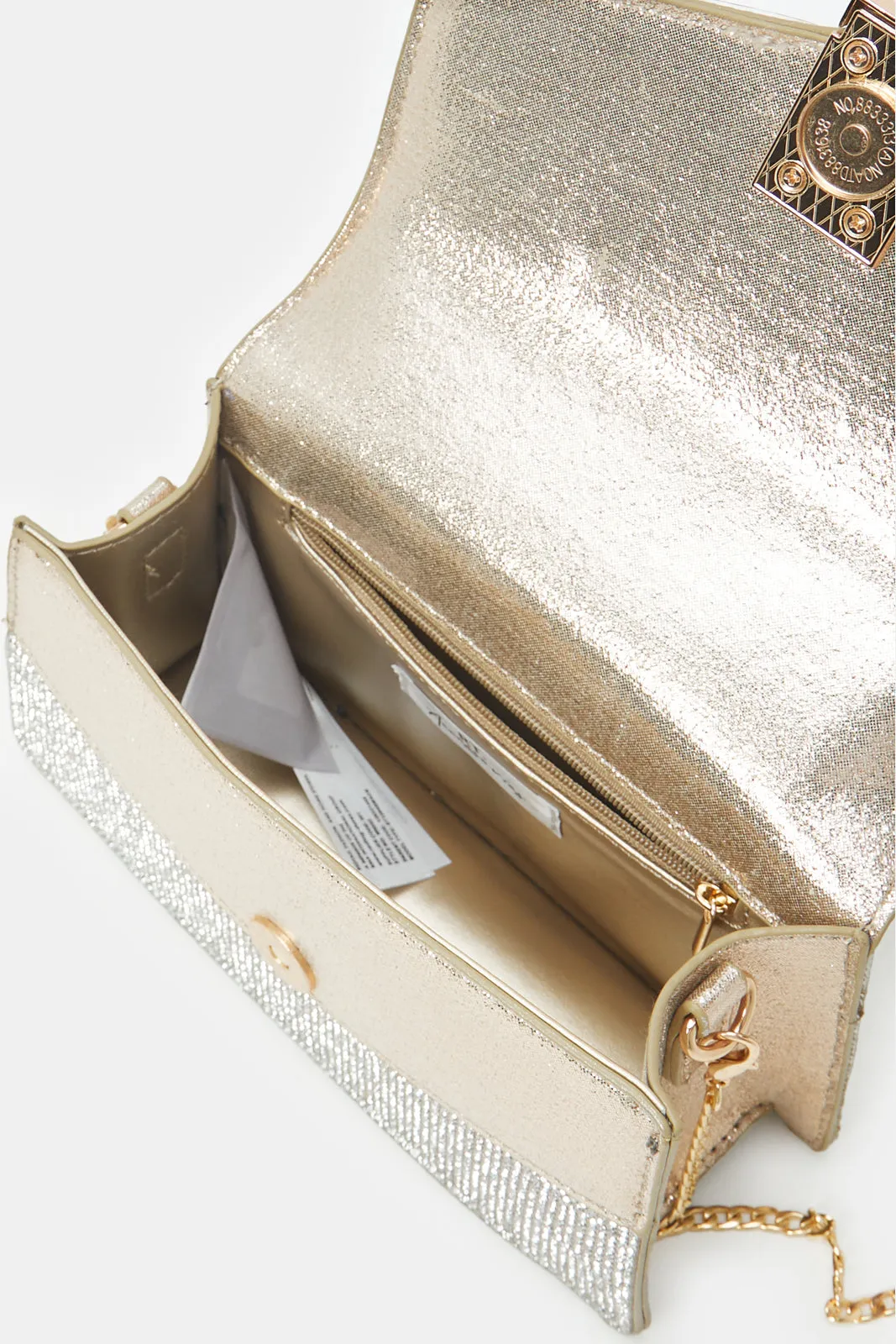 Women Gold Embellished Handle Evening Clutch