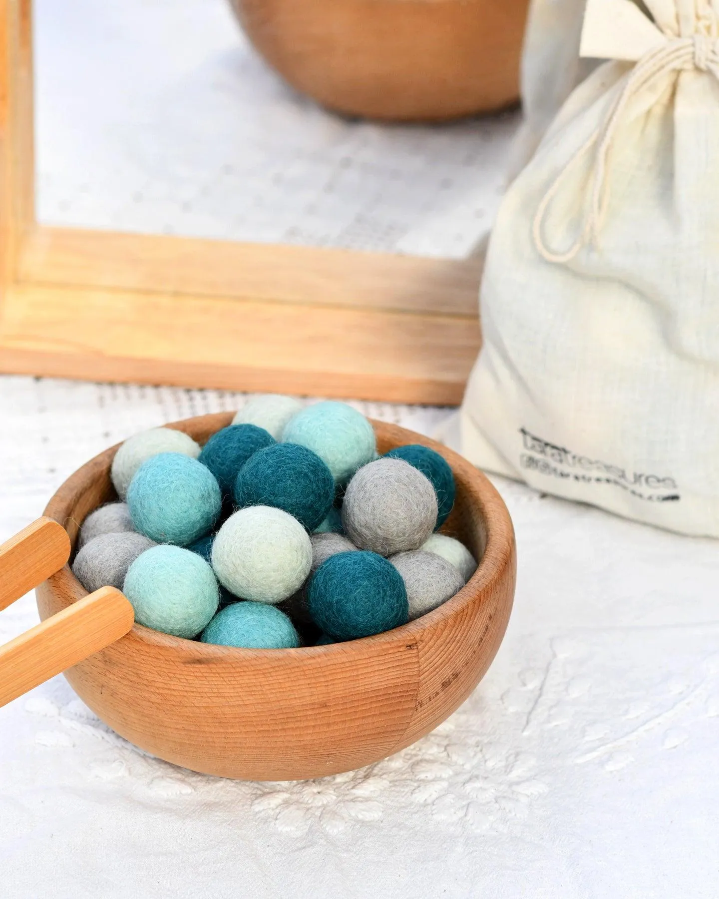 Wool Felt Balls in a Pouch - Blue Tones 3cm 30 balls